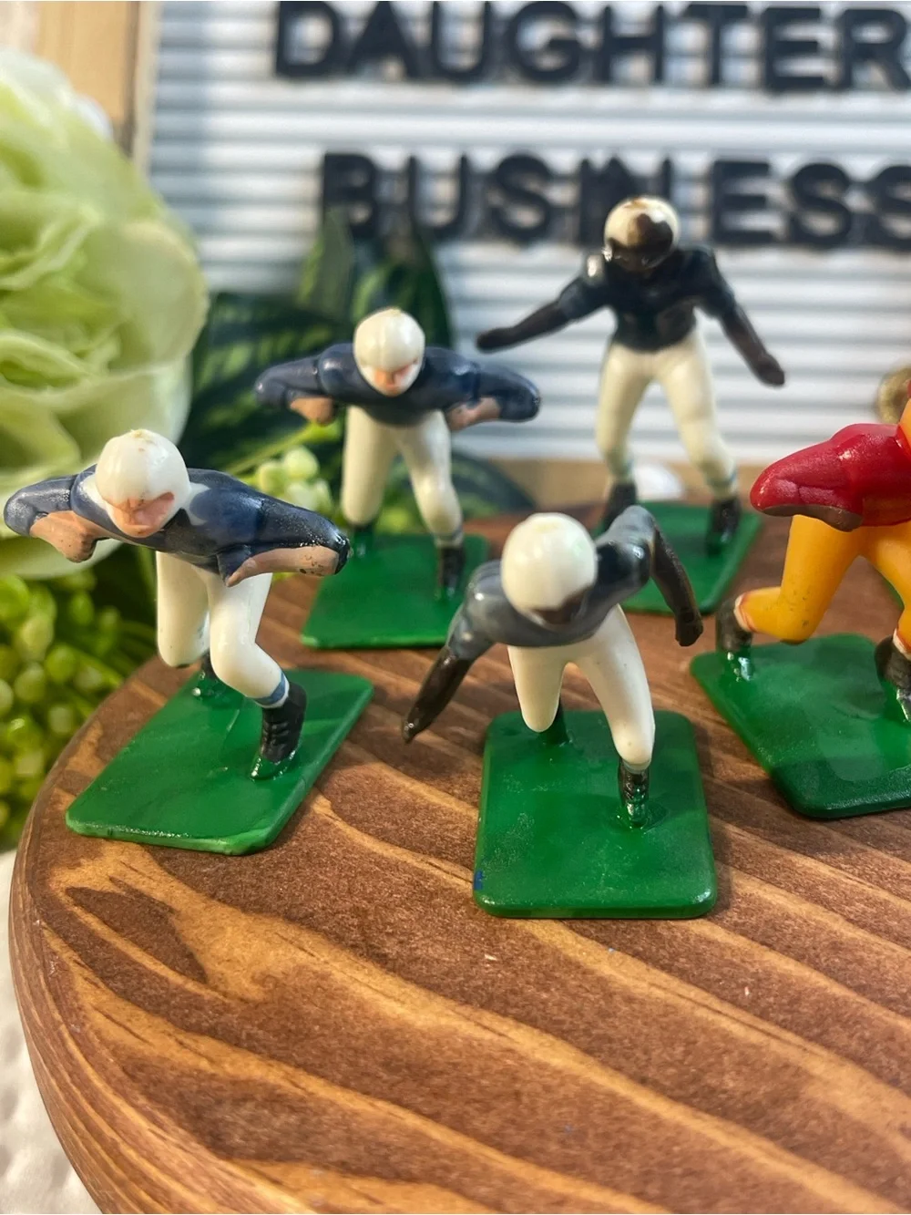 Vintage Miniature Football Player Set with Yellow Goalposts